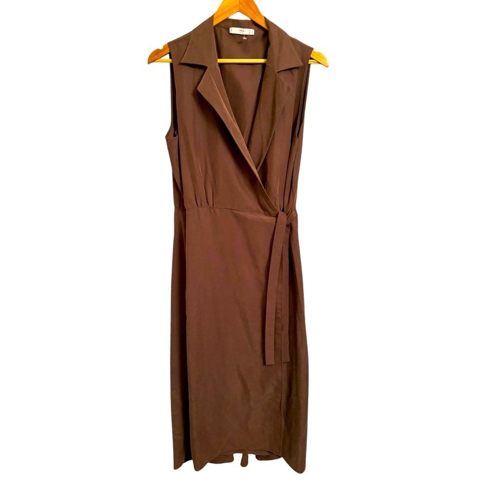 MNG Suits Taupe wrap dress Size 10 Modal polyester blend